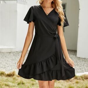 Elegant Black Wrap Mini Dress